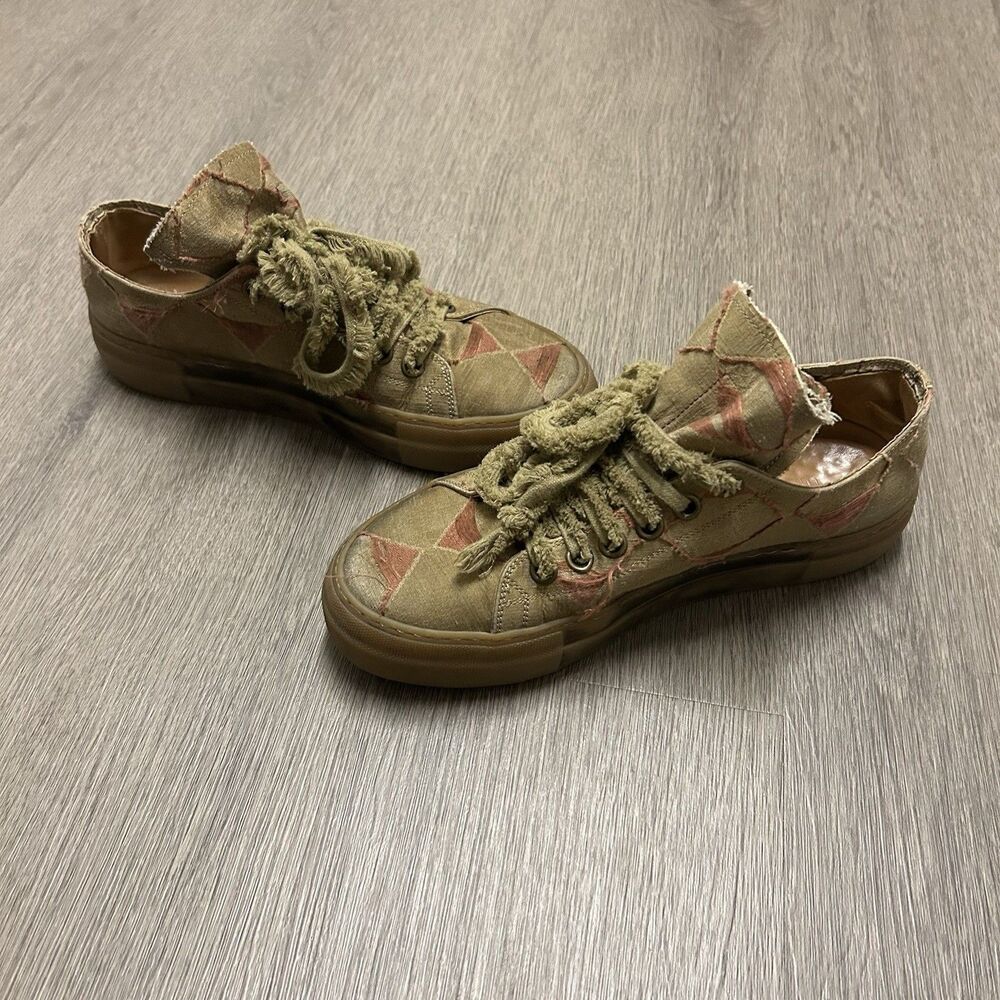 UMA Wang Low Canvas Tennis Shoes Sneakers Brown Patchwork Lace Up Size 39 Italy
